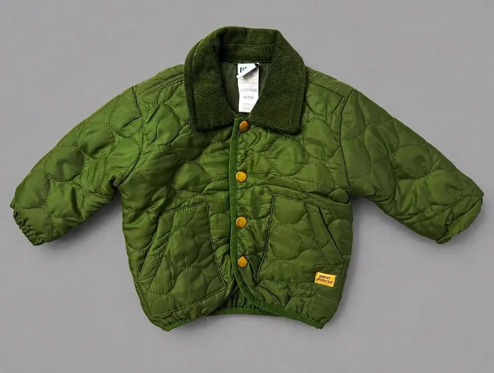 Little LAD Boys Quilted Jacket Green 6-9 Months Corduroy Collar Lined